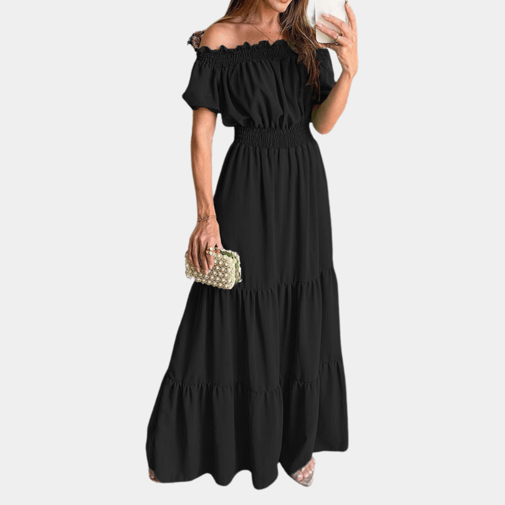 Maxi Jurk met Off Shoulder en Smock - Dresses - Jurkjes.co