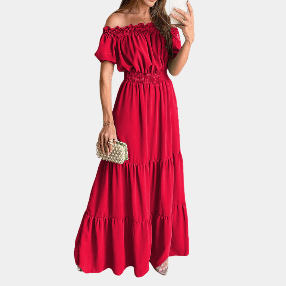 Maxi Jurk met Off Shoulder en Smock - Dresses - Jurkjes.co