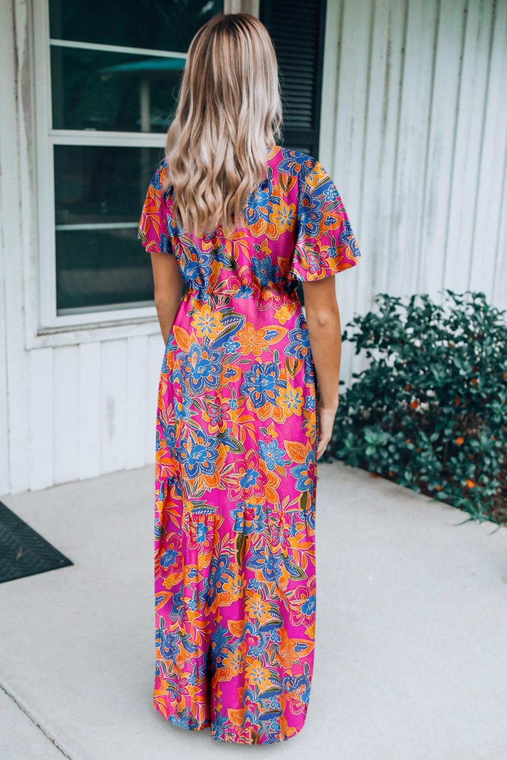 Maxi Jurk met V-hals en Bloemen - Maxi Dresses - Jurkjes.co