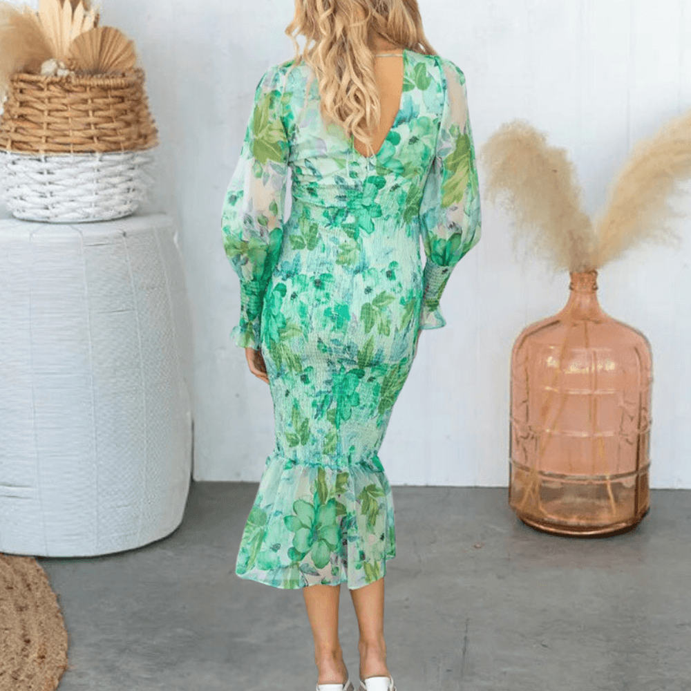 Midi Jurk met Bloemenprint en Plooien - Dresses - Jurkjes.co