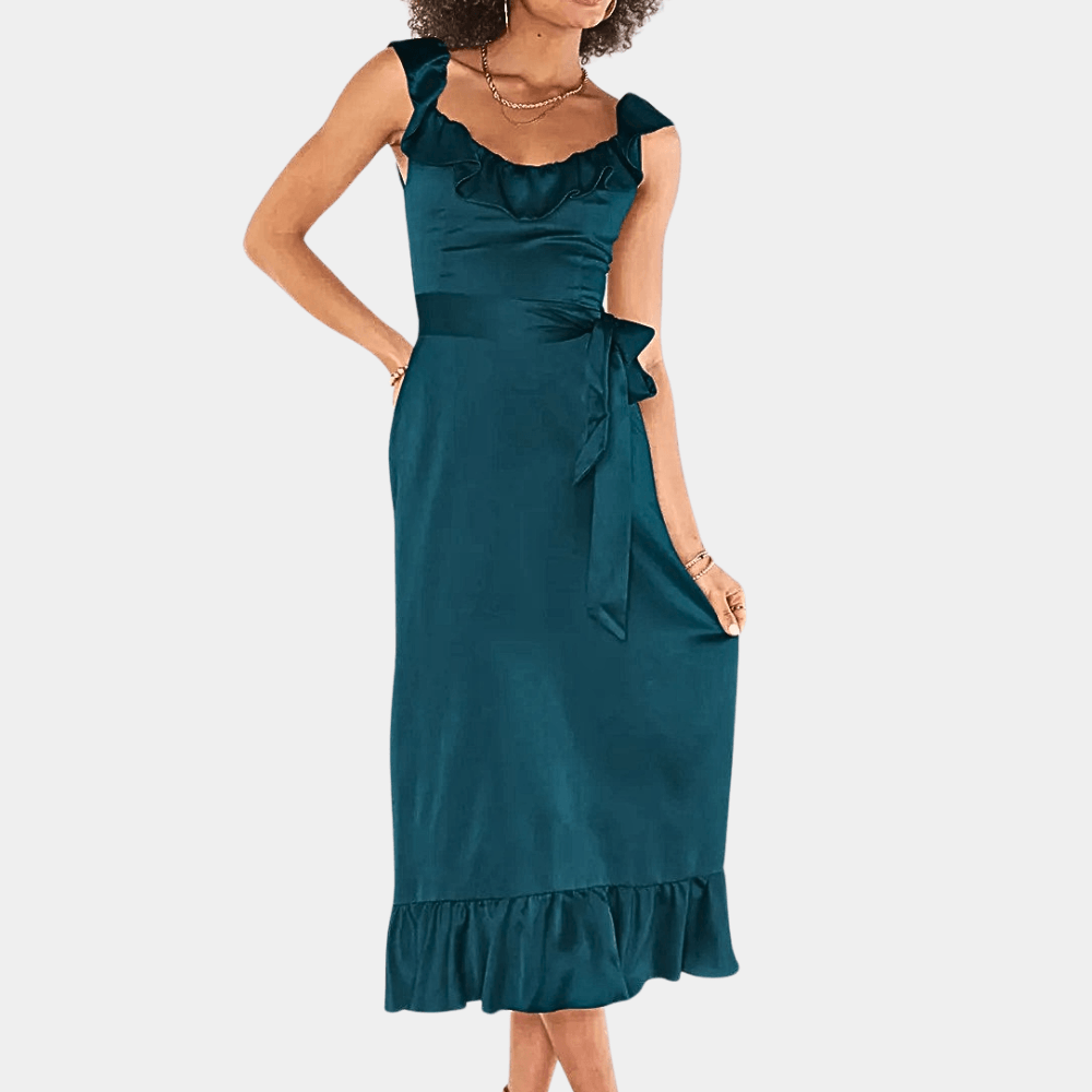 Midi Jurk met Ruches en Ceintuur - Dresses - Jurkjes.co