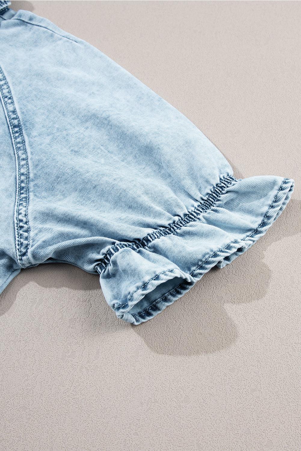 Mineraal Gewassen Denim Jurk met Ruches - Mini Dresses - Jurkjes.co