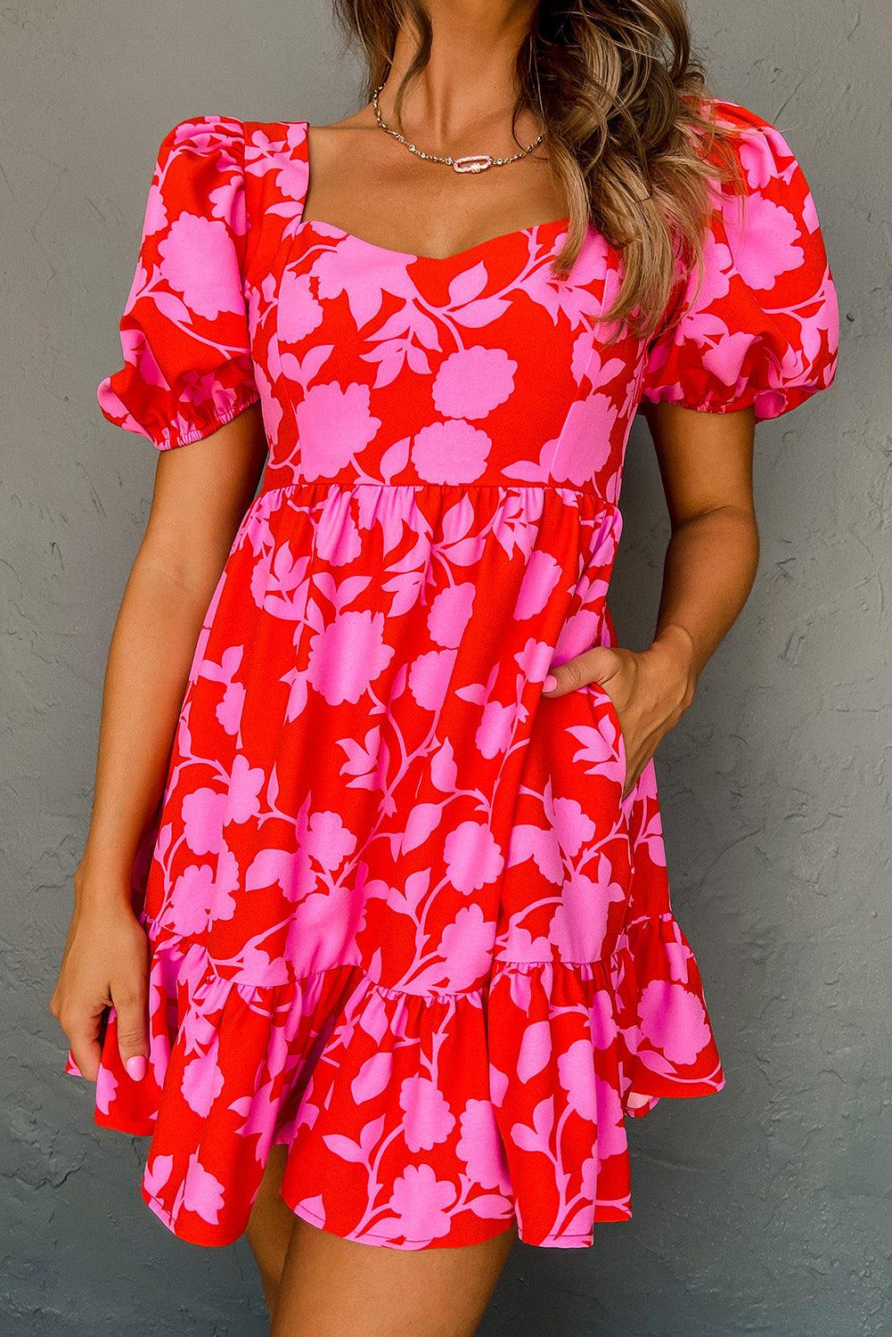 Mini Jurk met Bloemenprint en Ruches - Floral Dresses - Jurkjes.co