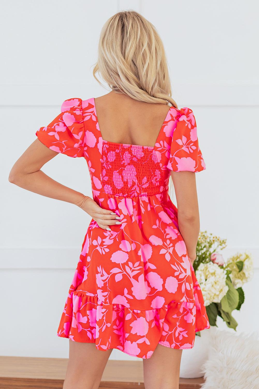 Mini Jurk met Bloemenprint en Ruches - Floral Dresses - Jurkjes.co