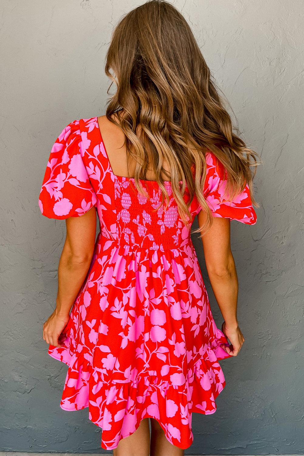 Mini Jurk met Bloemenprint en Ruches - Floral Dresses - Jurkjes.co