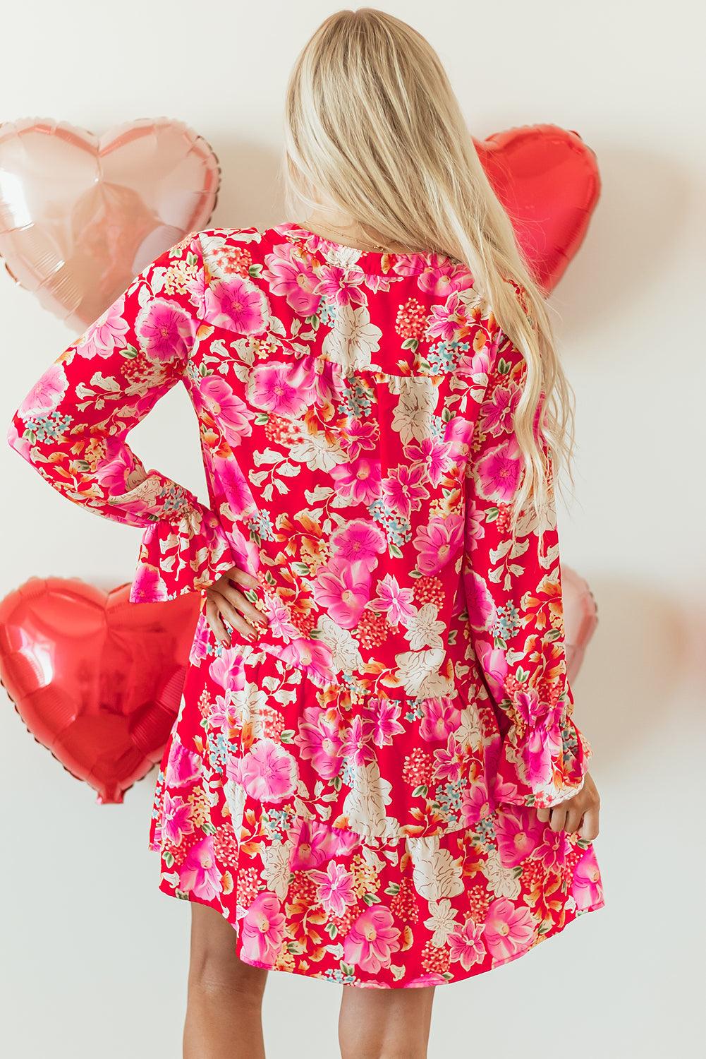 Mini Jurk met Bloemenprint en V-hals - Mini Dresses - Jurkjes.co