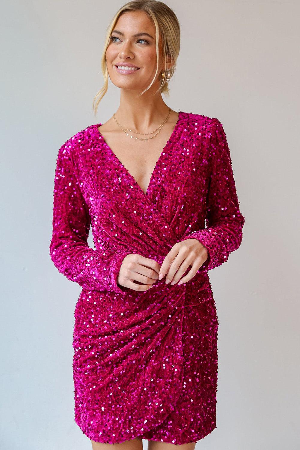 Mini Jurk met Pailletten en V-hals - Sequin Dresses - Jurkjes.co