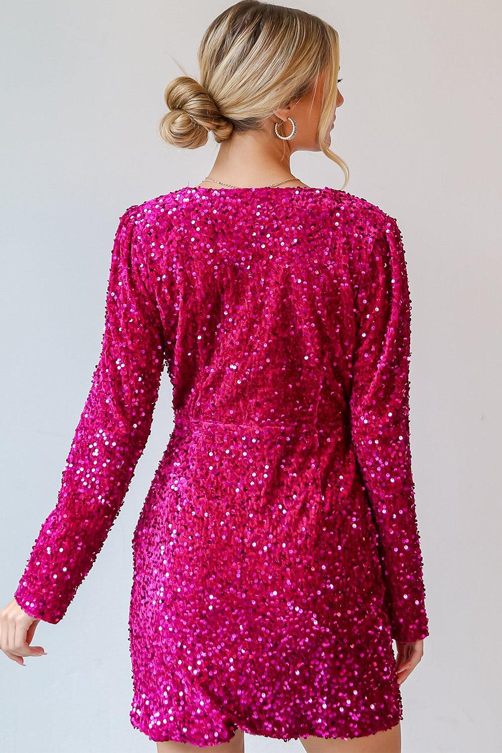 Mini Jurk met Pailletten en V-hals - Sequin Dresses - Jurkjes.co