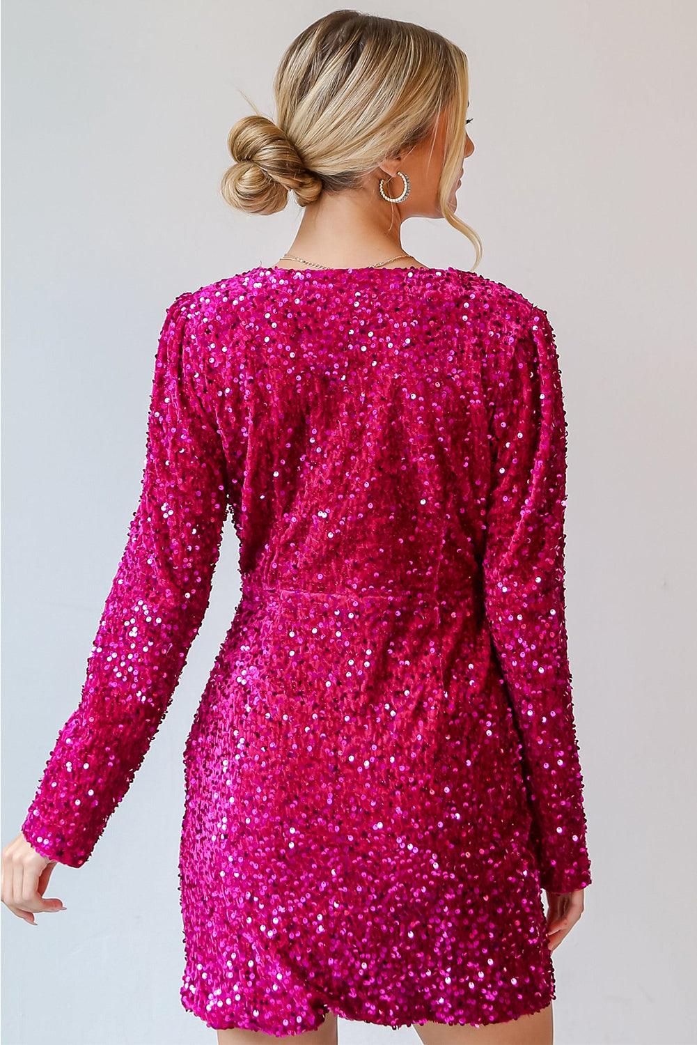 Mini Jurk met Pailletten en V-hals - Sequin Dresses - Jurkjes.co