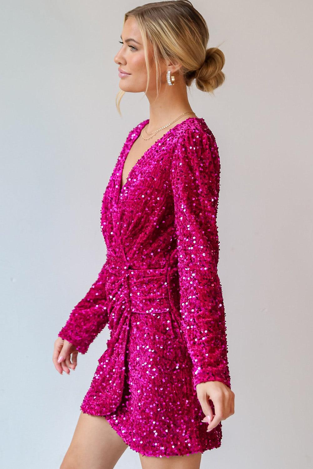 Mini Jurk met Pailletten en V-hals - Sequin Dresses - Jurkjes.co