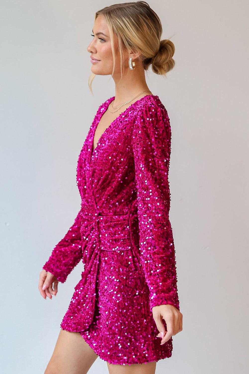 Mini Jurk met Pailletten en V-hals - Sequin Dresses - Jurkjes.co