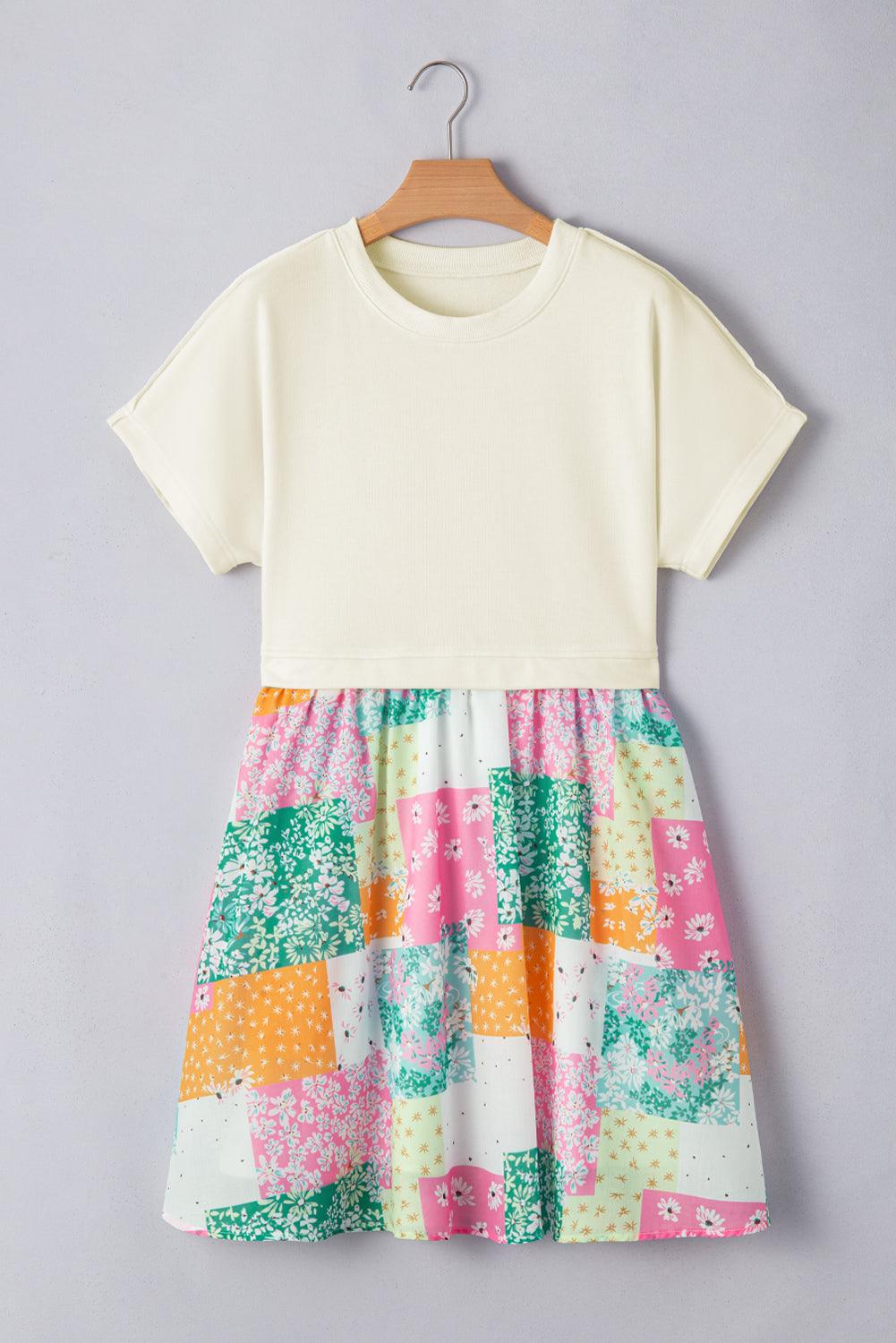 Mini Jurk met Patchwork Bloemenprint - T Shirt Dresses - Jurkjes.co