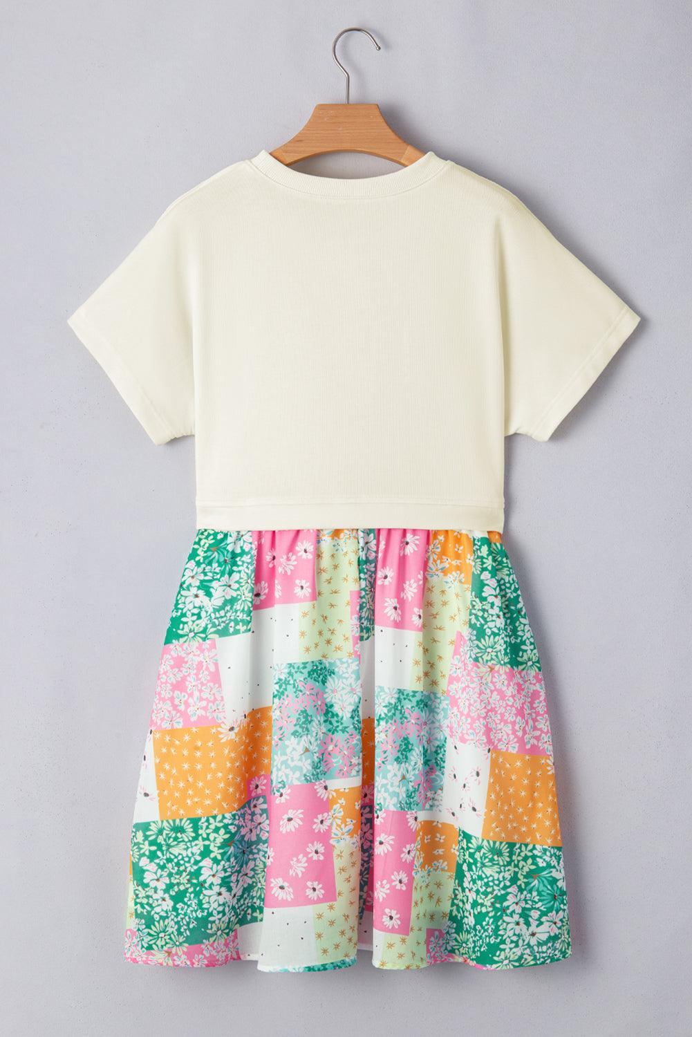 Mini Jurk met Patchwork Bloemenprint - T Shirt Dresses - Jurkjes.co