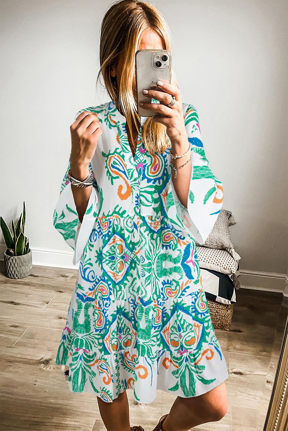 Mini Jurk met Tribal Print en Knopen - Mini Dresses - Jurkjes.co