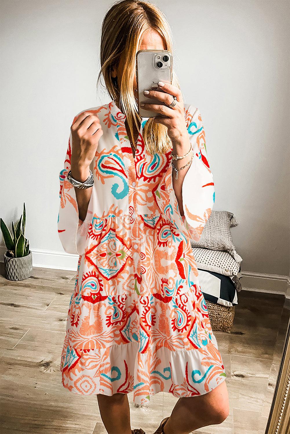 Mini Jurk met Tribal Print en Knopen - Mini Dresses - Jurkjes.co