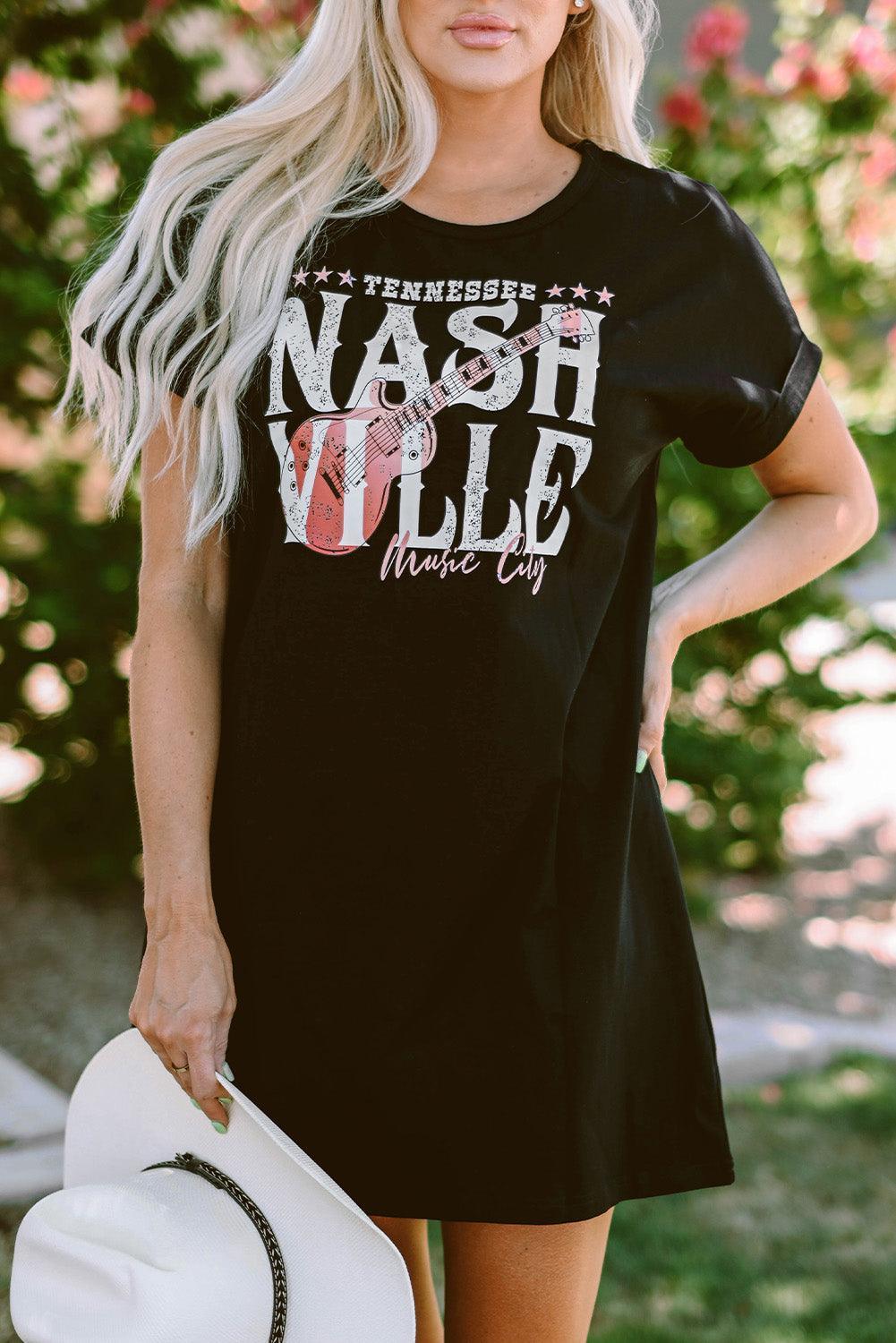 Nashville Muziekfestival T-Shirt Jurk - T Shirt Dresses - Jurkjes.co