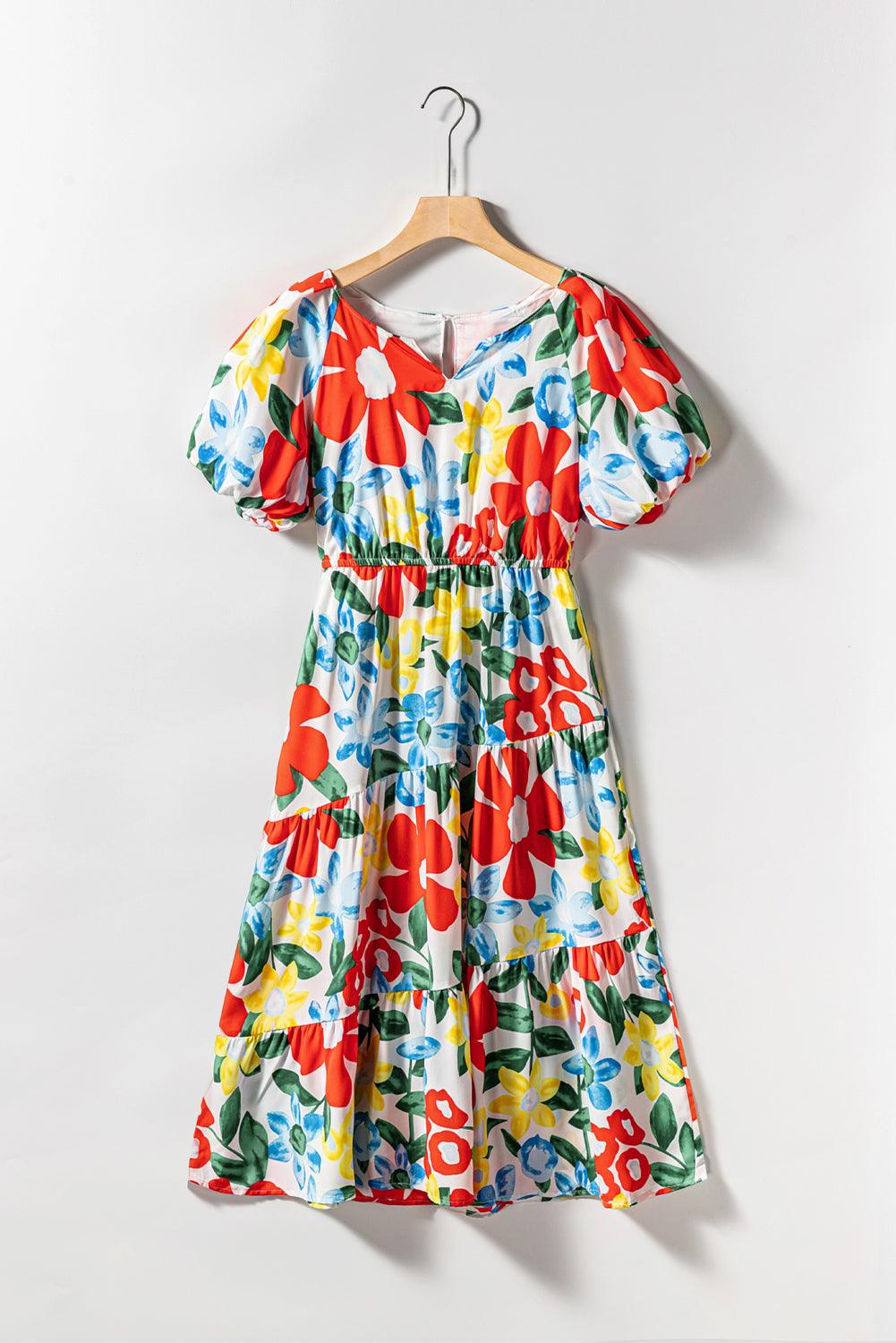 Notch Halslijn Bloemen Midi Jurk - Floral Dresses - Jurkjes.co