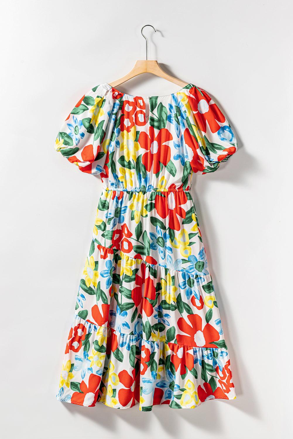 Notch Halslijn Bloemen Midi Jurk - Floral Dresses - Jurkjes.co