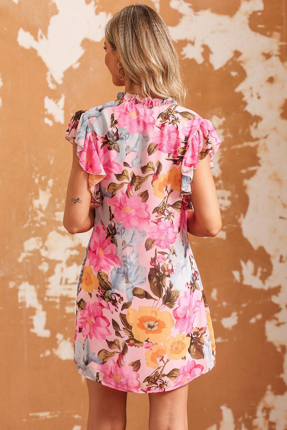 Notched-Hals Ruches Bloemenjurk - Floral Dresses - Jurkjes.co