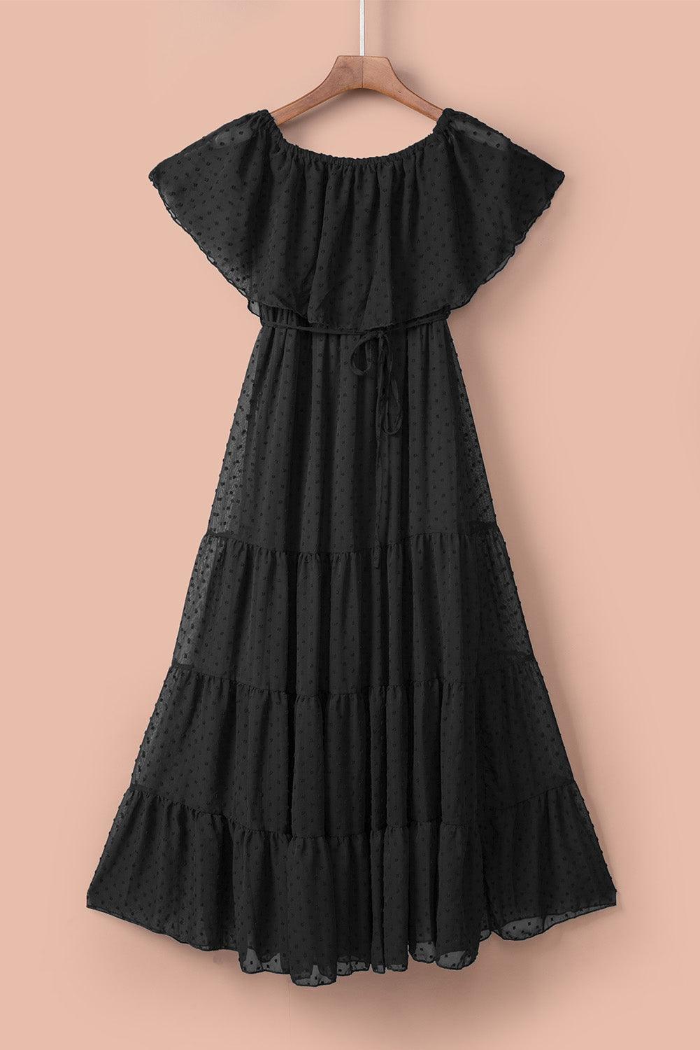 Off-Shoulder Maxi Jurk met Zwitserse Stip - Maxi Dresses - Jurkjes.co