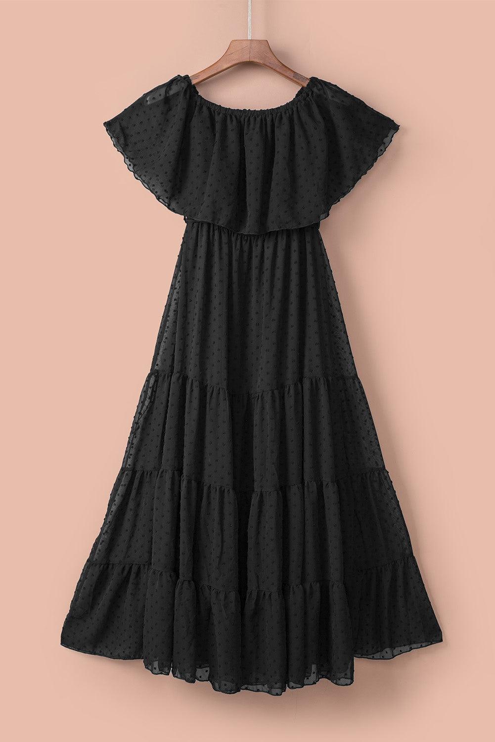 Off-Shoulder Maxi Jurk met Zwitserse Stip - Maxi Dresses - Jurkjes.co