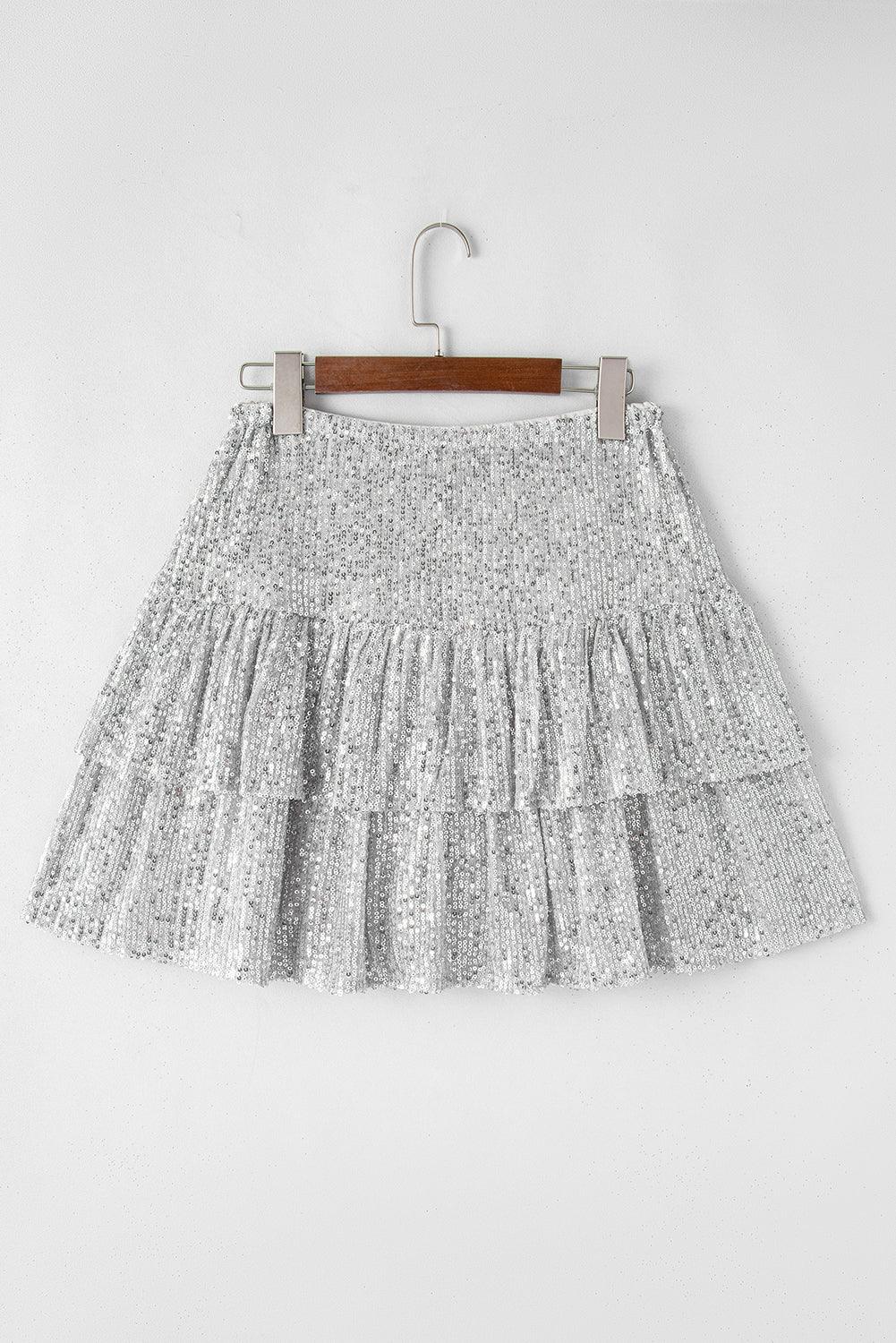 Pailletten Gelaagde Ruffles Minirok - Skirts & Petticoat - Jurkjes.co