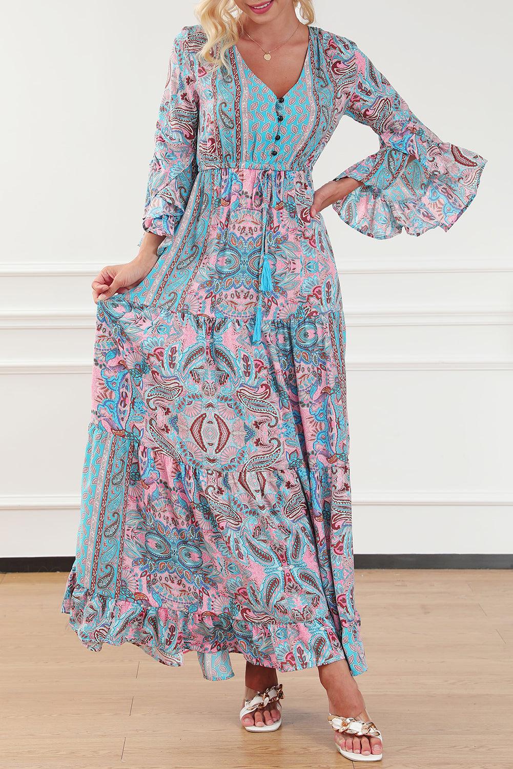 Paisley Maxi Jurk met Ruches Trim - Maxi Dresses - Jurkjes.co