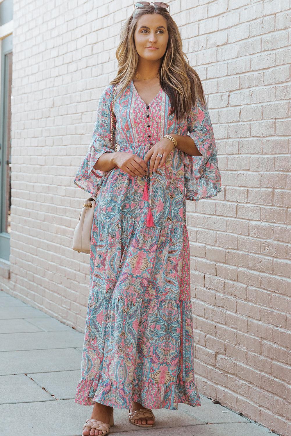 Paisley Maxi Jurk met Ruches Trim - Maxi Dresses - Jurkjes.co