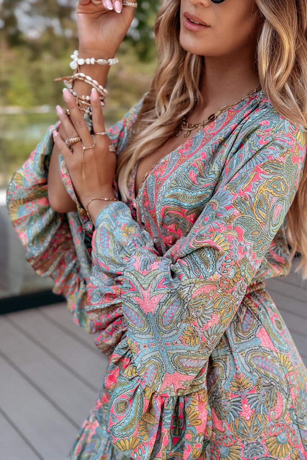 Paisley Maxi Jurk met Ruches Trim - Maxi Dresses - Jurkjes.co