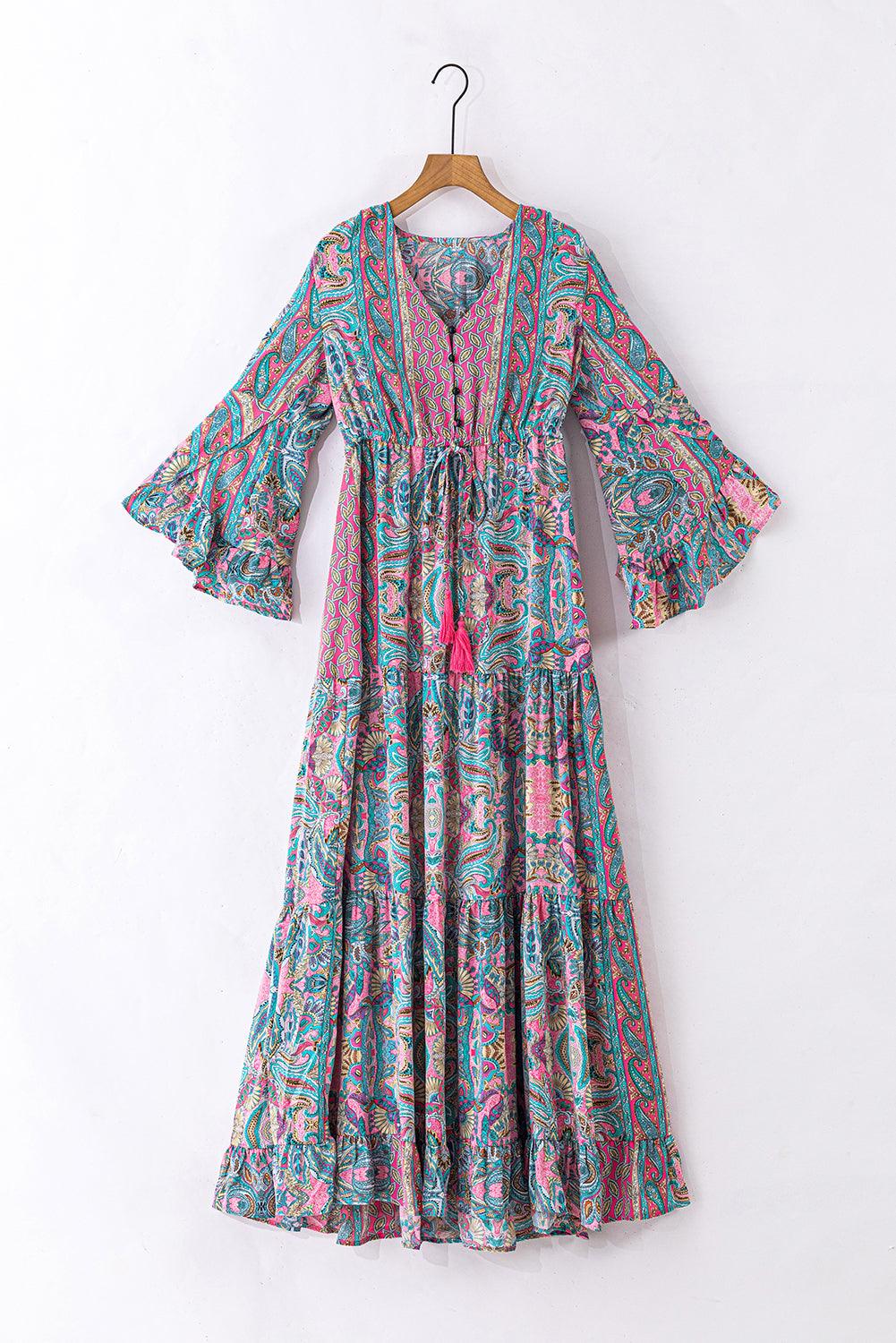 Paisley Maxi Jurk met Ruches Trim - Maxi Dresses - Jurkjes.co