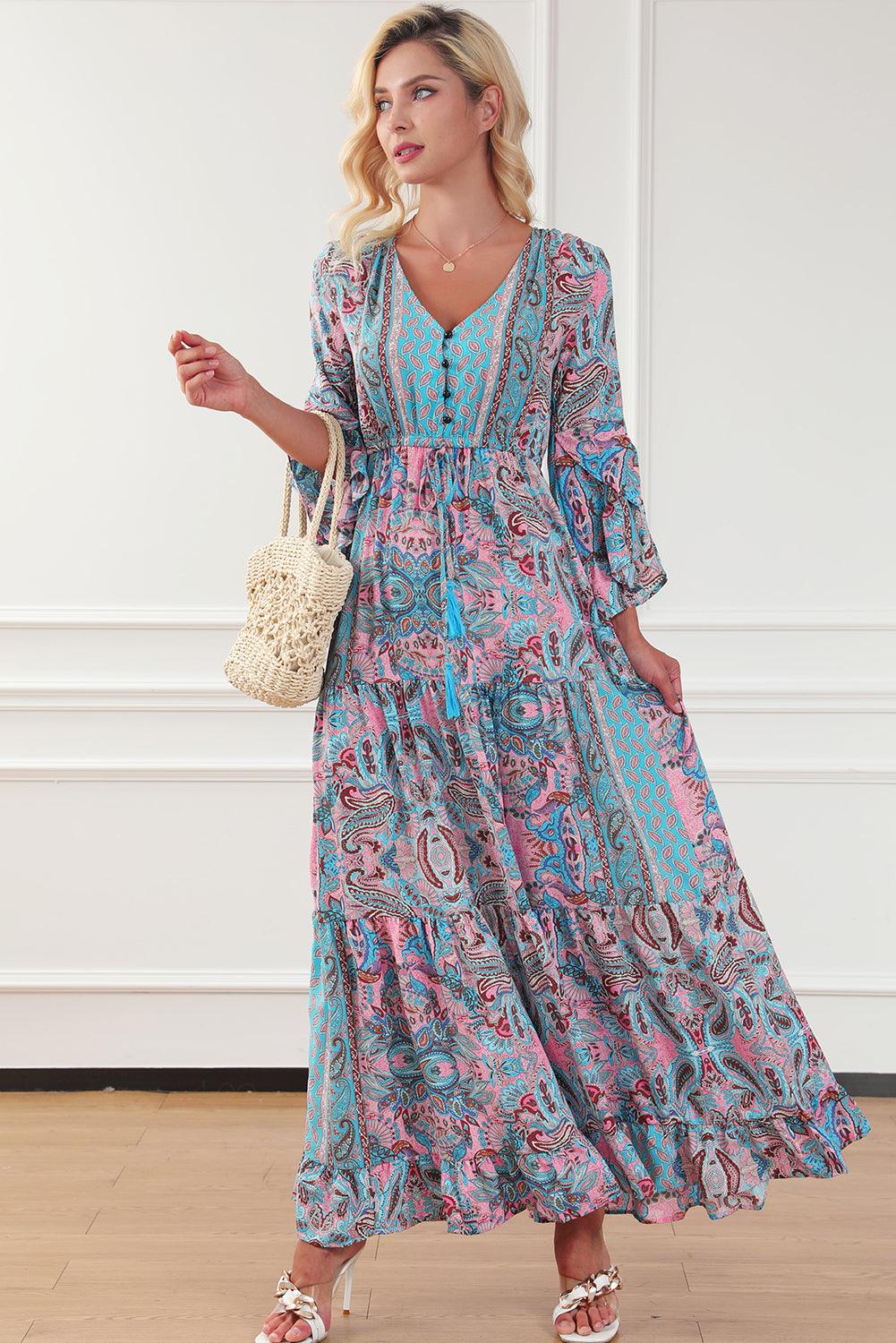 Paisley Maxi Jurk met Ruches Trim - Maxi Dresses - Jurkjes.co