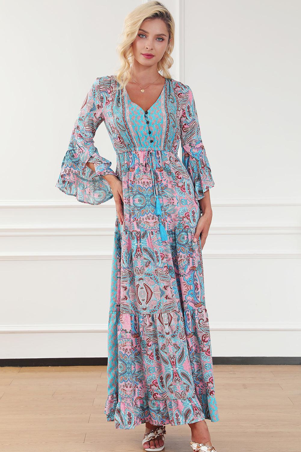 Paisley Maxi Jurk met Ruches Trim - Maxi Dresses - Jurkjes.co