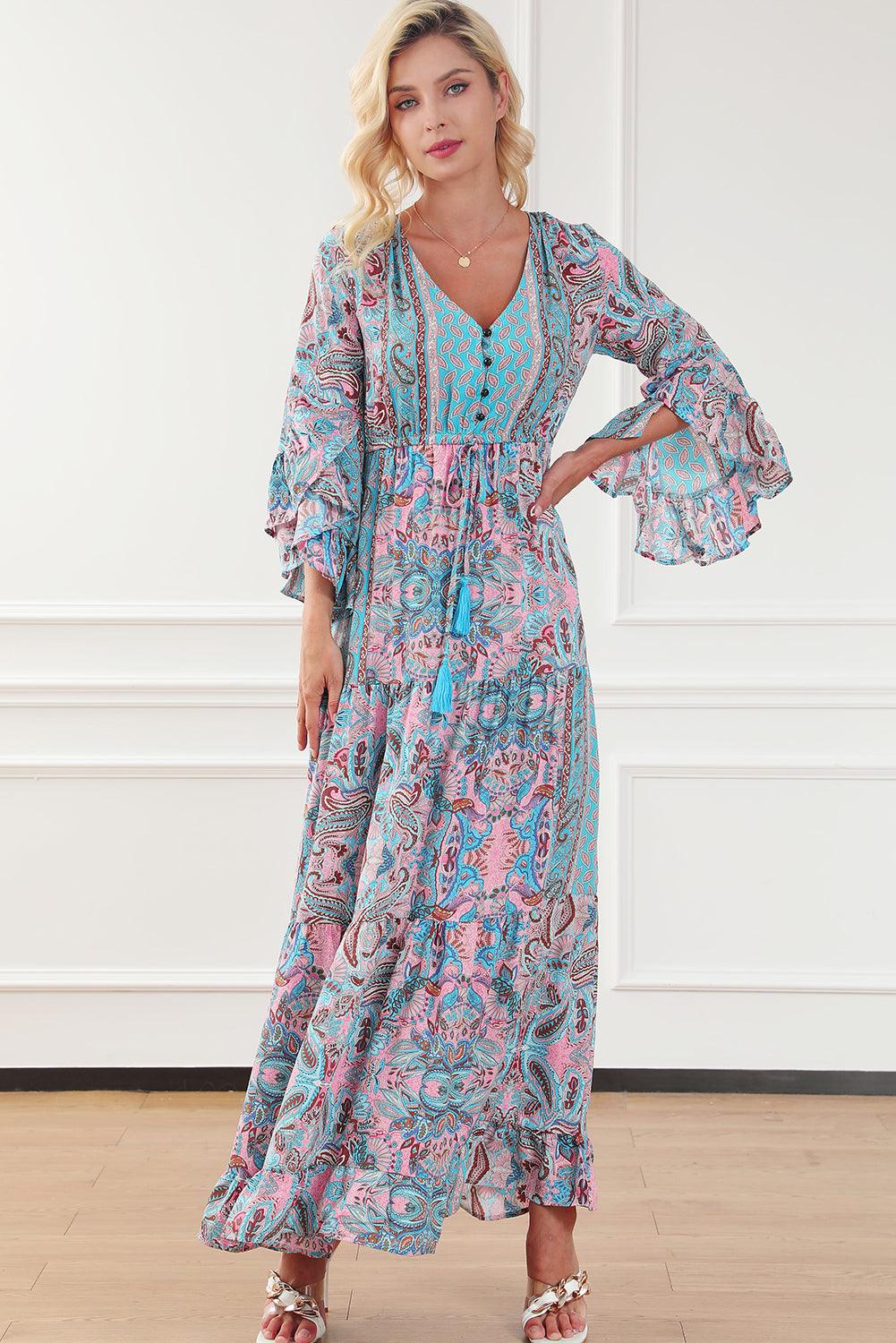 Paisley Maxi Jurk met Ruches Trim - Maxi Dresses - Jurkjes.co