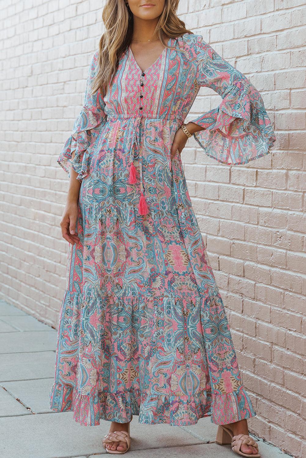 Paisley Maxi Jurk met Ruches Trim - Maxi Dresses - Jurkjes.co