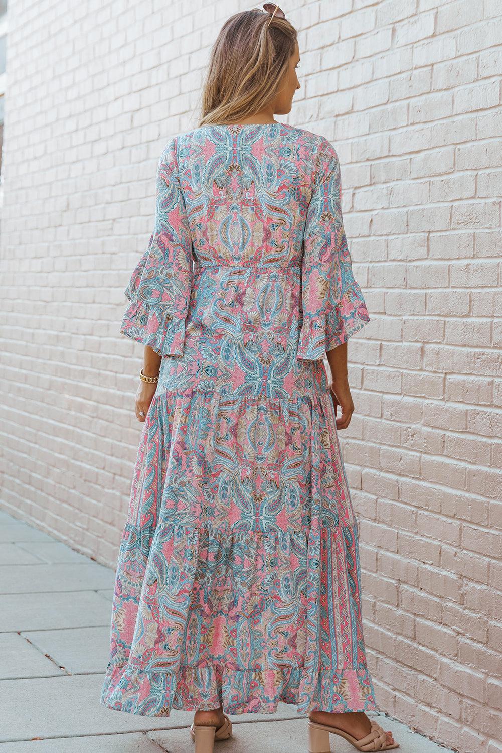 Paisley Maxi Jurk met Ruches Trim - Maxi Dresses - Jurkjes.co