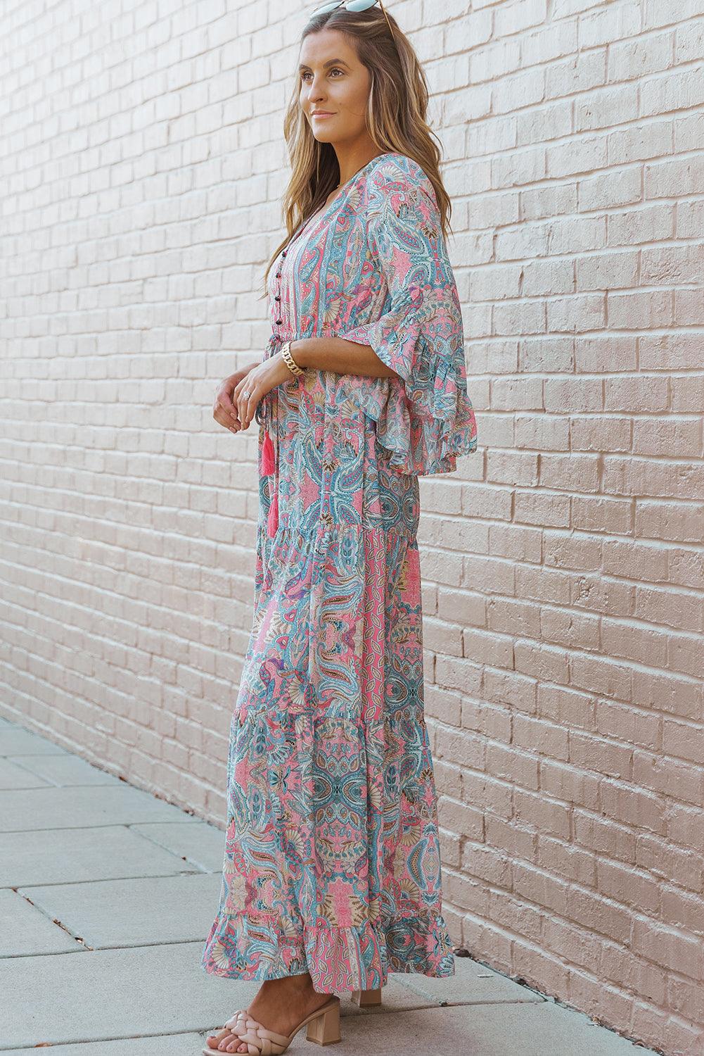 Paisley Maxi Jurk met Ruches Trim - Maxi Dresses - Jurkjes.co