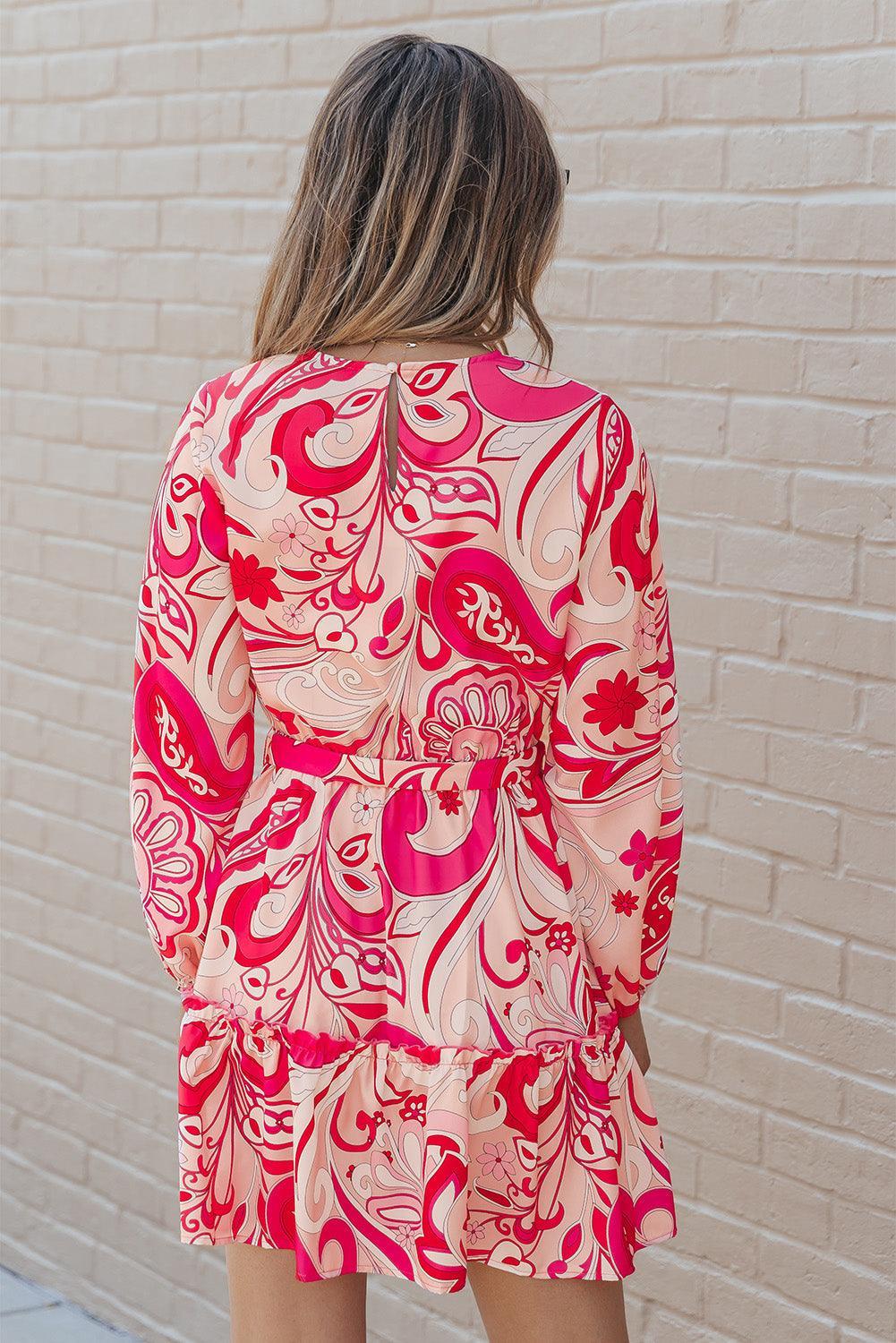 Paisley Print Knoop Mini Jurk met Riem - Mini Dresses - Jurkjes.co