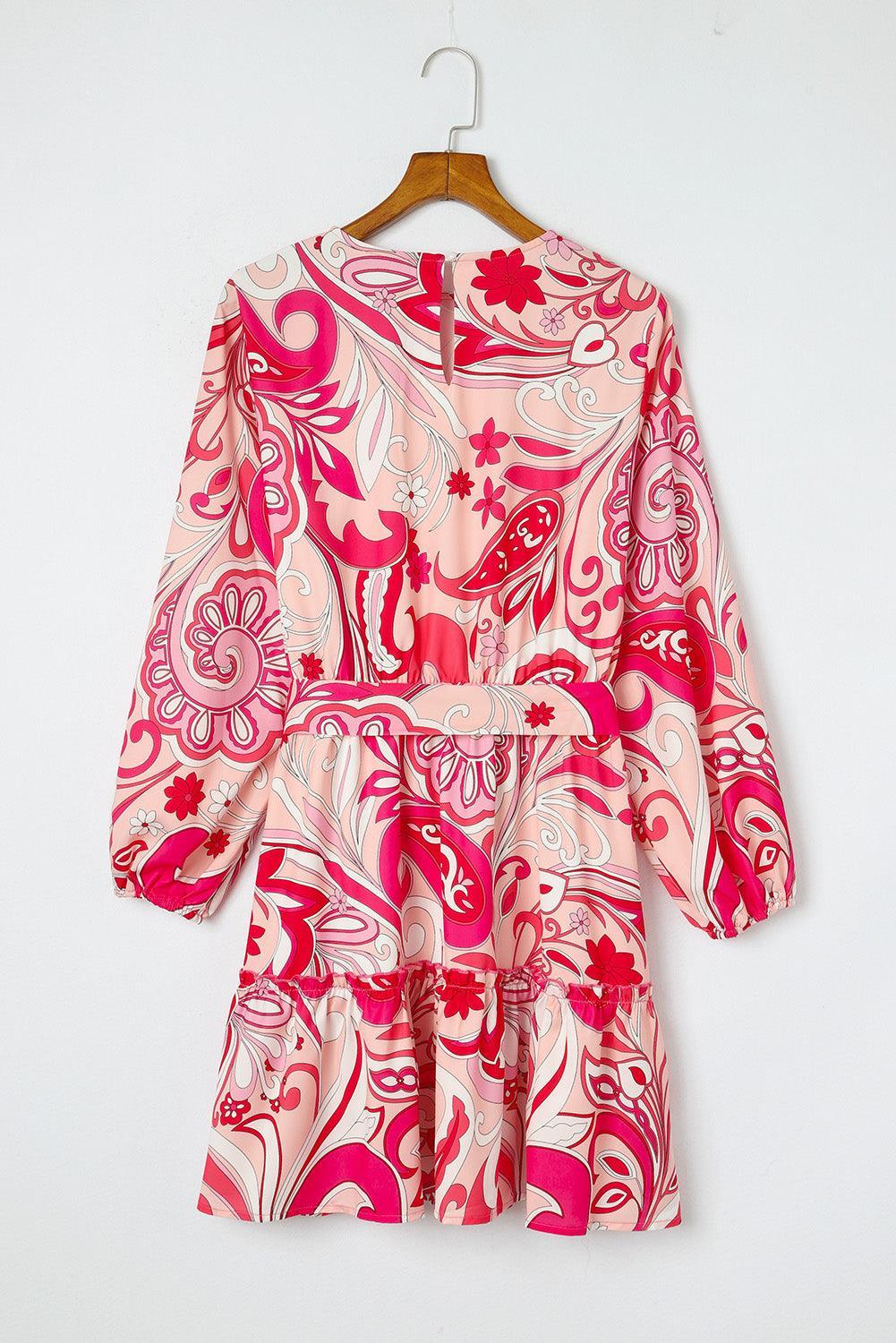 Paisley Print Knoop Mini Jurk met Riem - Mini Dresses - Jurkjes.co