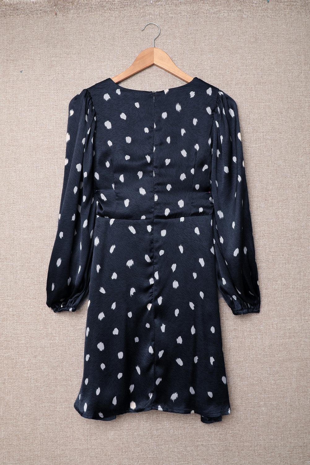 Polka Dot Jurk met Ballonmouwen en Diepe V-Hals - Midi Dresses - Jurkjes.co