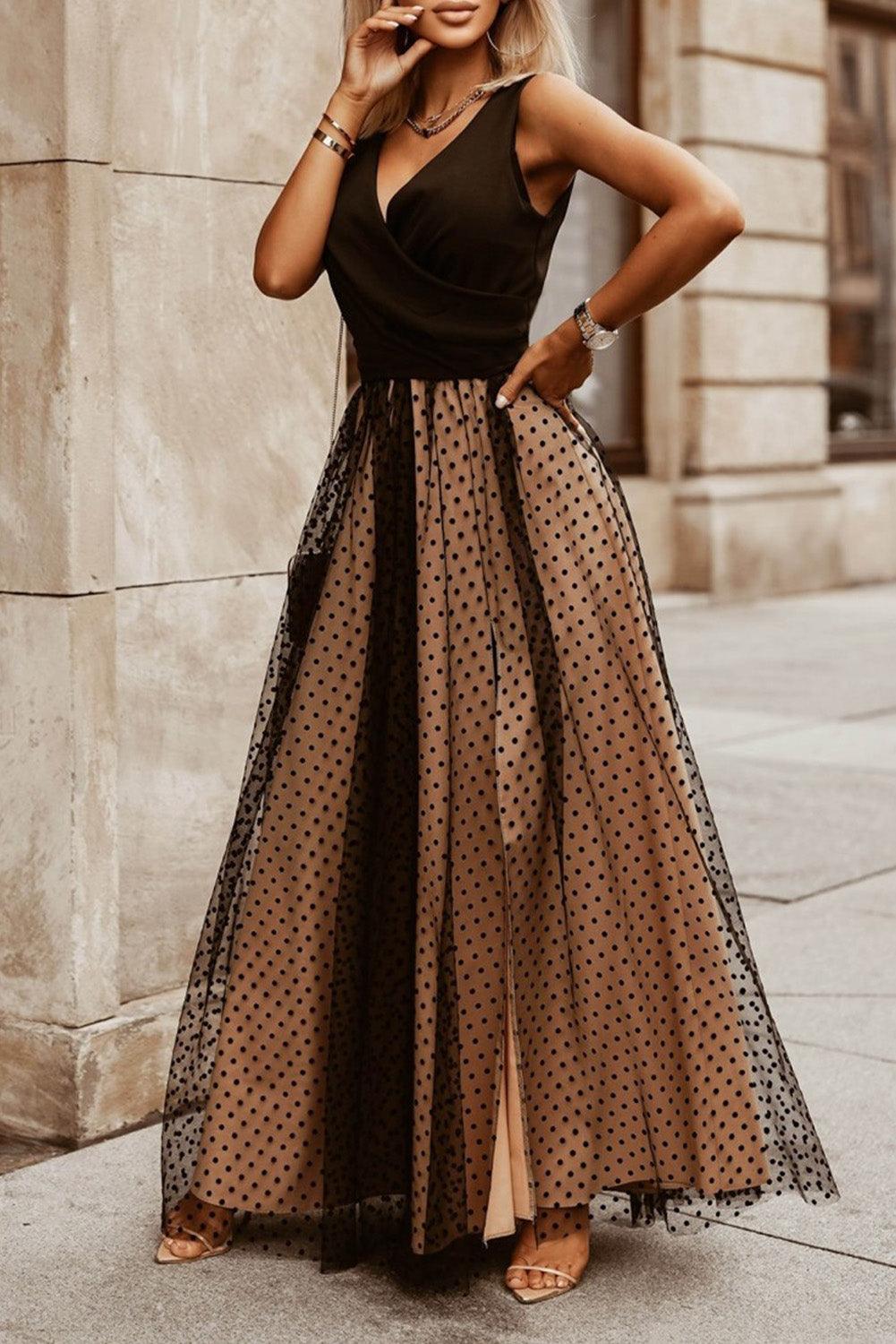 Polkadot Mesh Maxi-Jurk zonder Mouwen - Maxi Dresses - Jurkjes.co