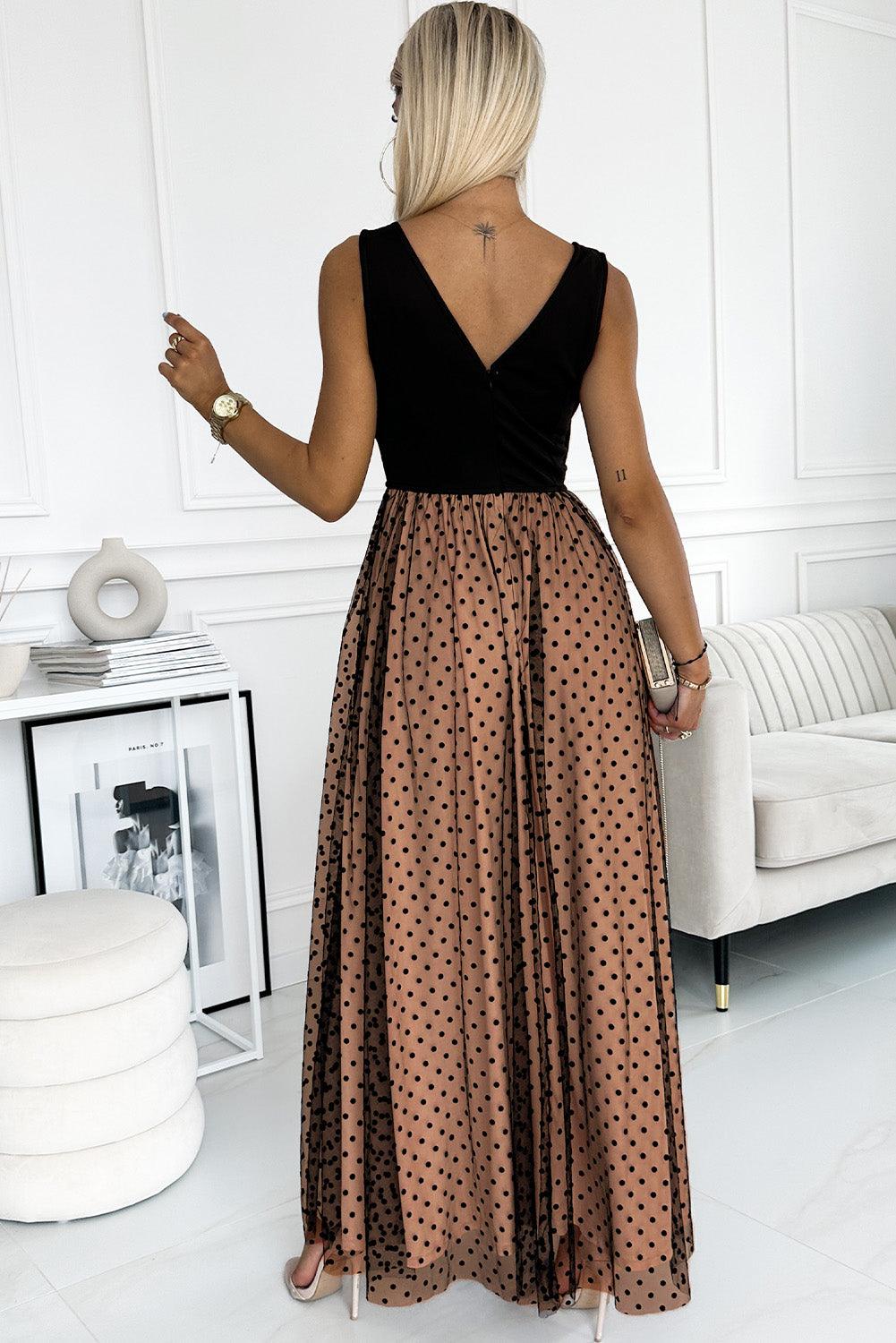 Polkadot Mesh Maxi-Jurk zonder Mouwen - Maxi Dresses - Jurkjes.co