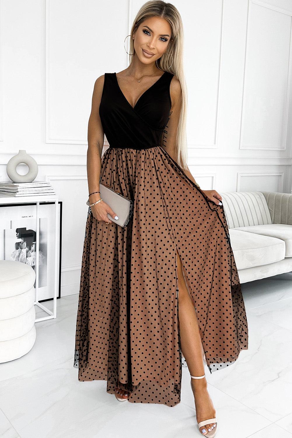 Polkadot Mesh Maxi-Jurk zonder Mouwen - Maxi Dresses - Jurkjes.co