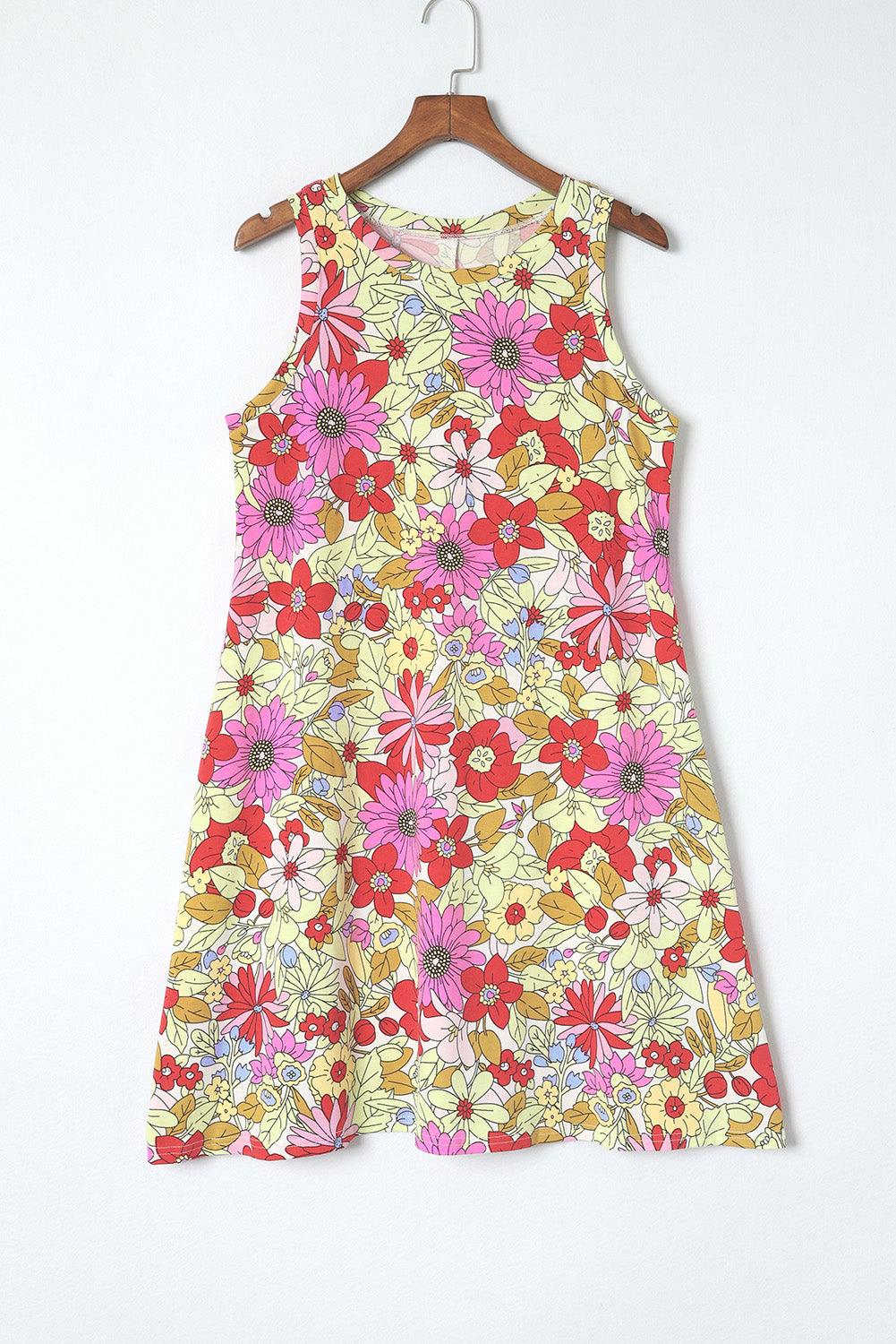 Ronde Hals Mouwloze Bloemen Mini Jurk - Floral Dresses - Jurkjes.co