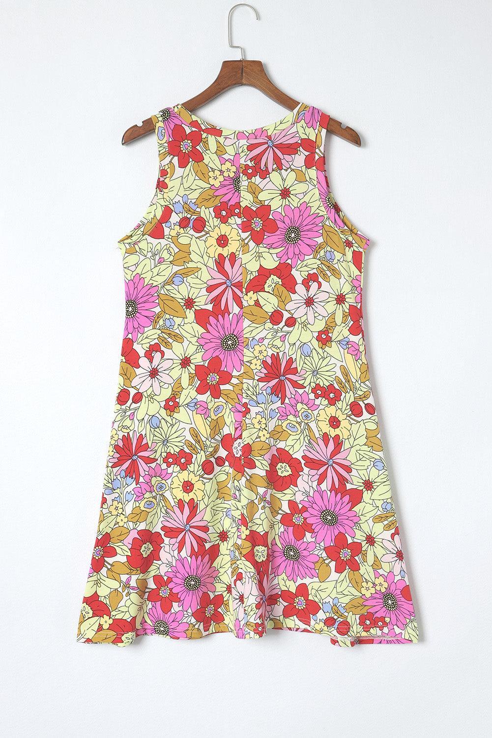 Ronde Hals Mouwloze Bloemen Mini Jurk - Floral Dresses - Jurkjes.co