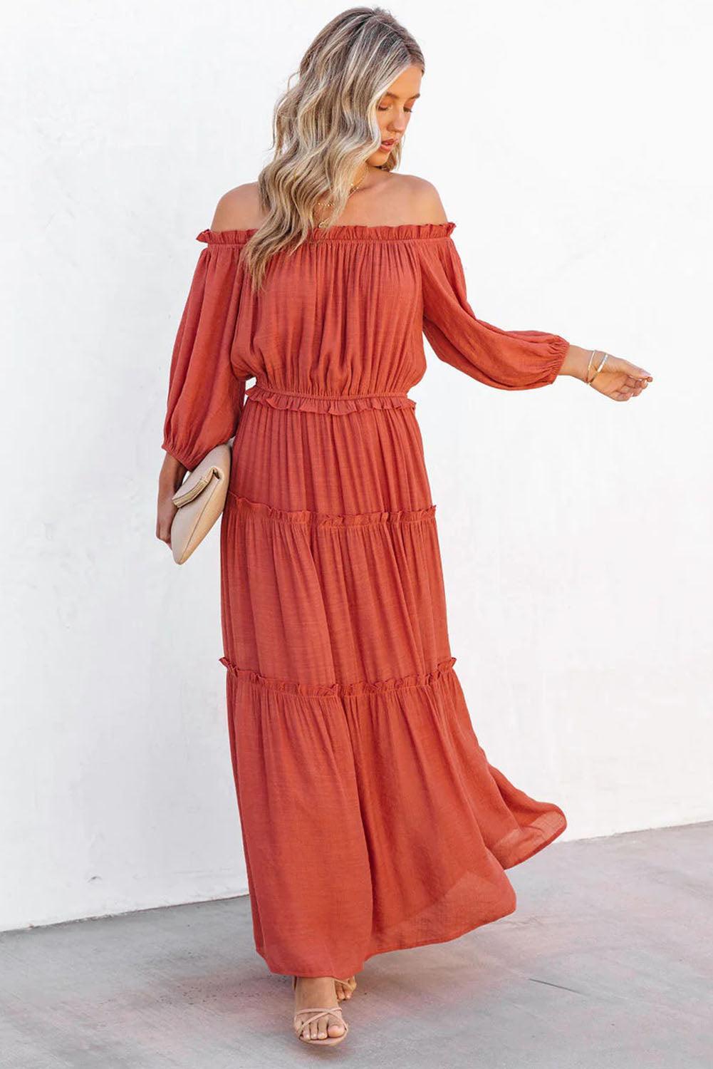 Schouderloze Maxi-Jurk met Ballonmouwen - Maxi Dresses - Jurkjes.co