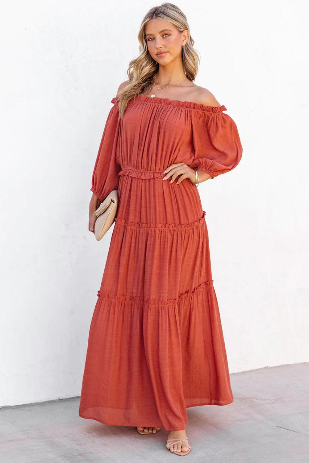 Schouderloze Maxi-Jurk met Ballonmouwen - Maxi Dresses - Jurkjes.co