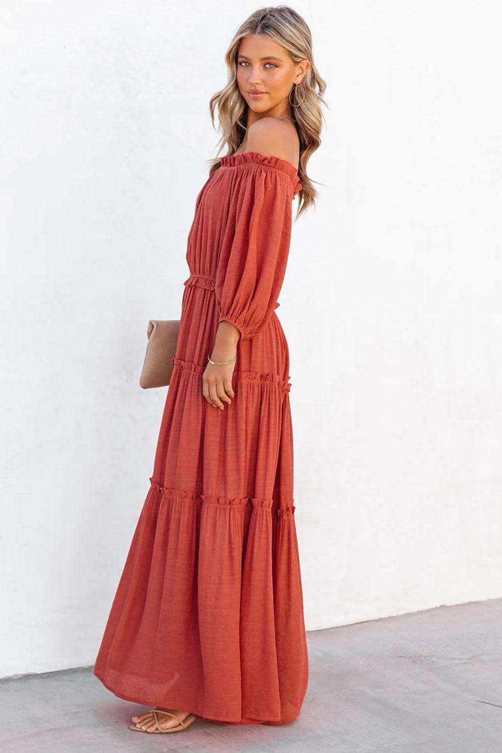 Schouderloze Maxi-Jurk met Ballonmouwen - Maxi Dresses - Jurkjes.co