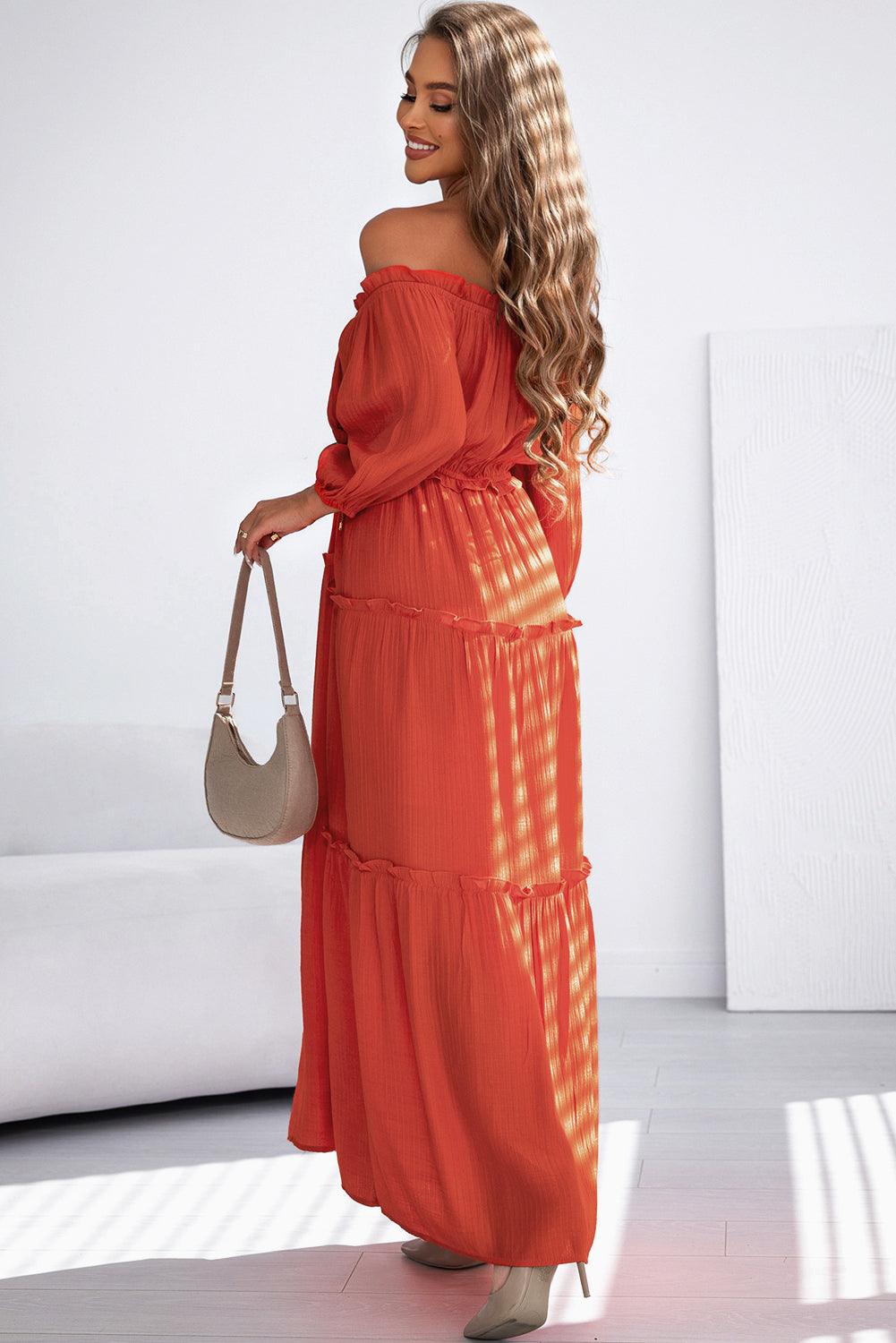 Schouderloze Maxi-Jurk met Ballonmouwen - Maxi Dresses - Jurkjes.co