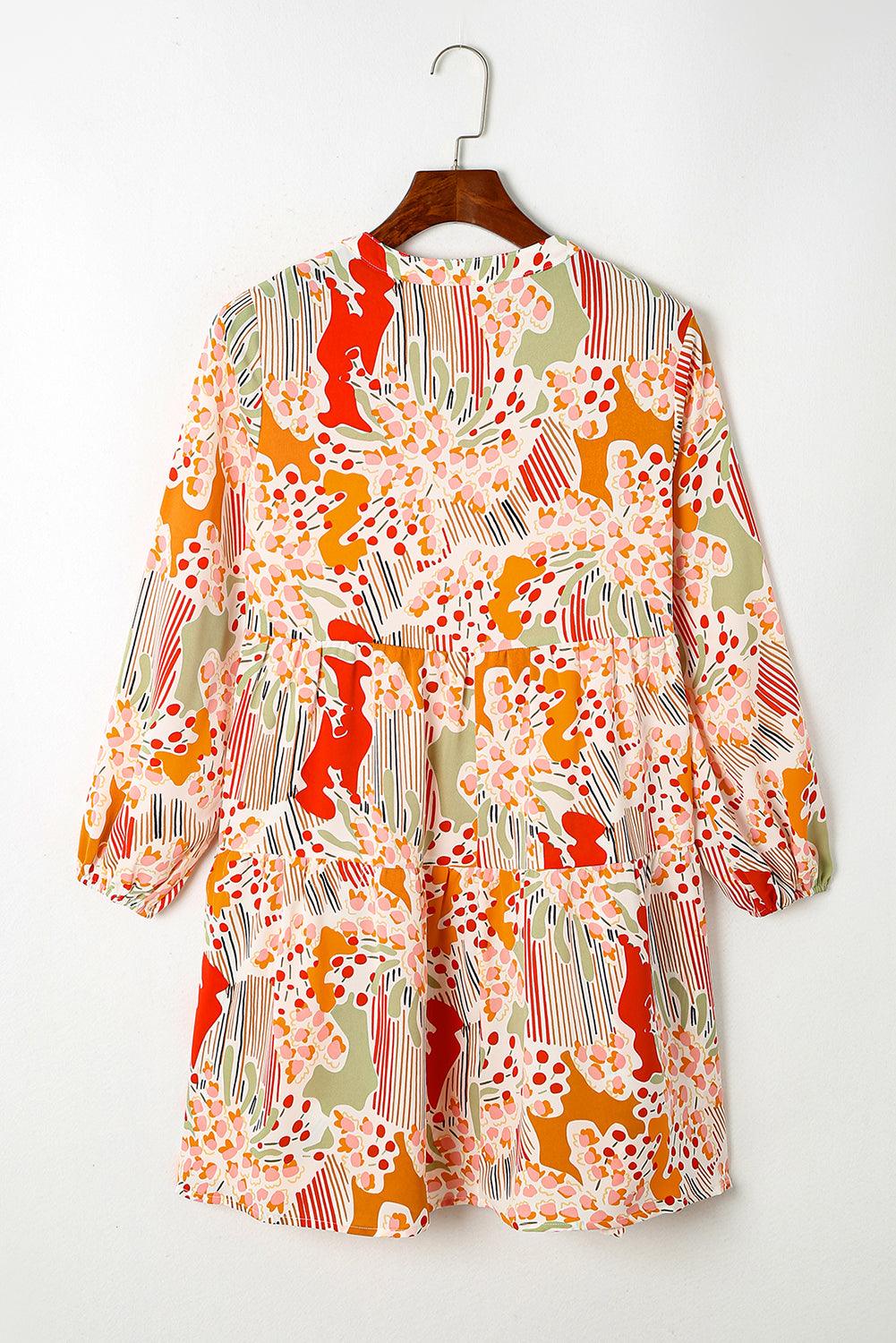 Split Hals Pofmouw Print Jurk - Mini Dresses - Jurkjes.co