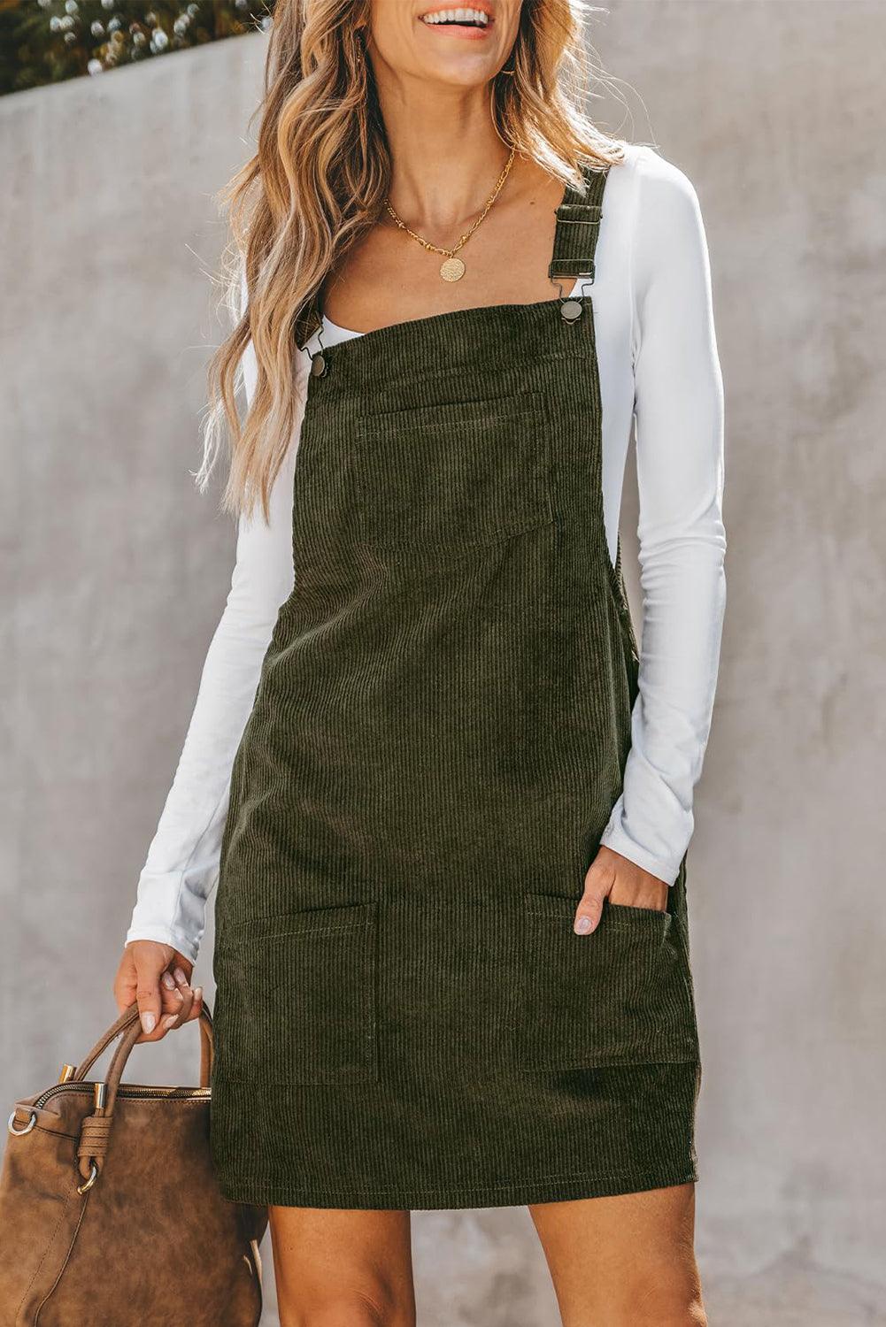 Stijlvolle Corduroy Overall Jurk met Zakken - Mini Dresses - Jurkjes.co